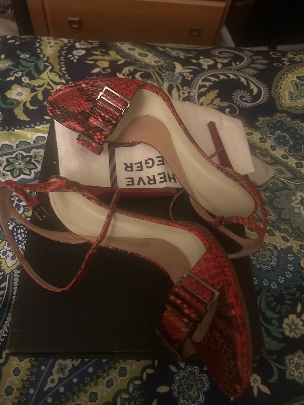Herve Leger Red Snake-Print Stiletto Sandals - Picture 11 of 15